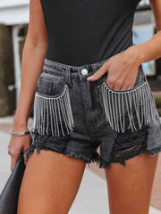 Distressed Fringe Denim Shorts with Pockets - Admiresty