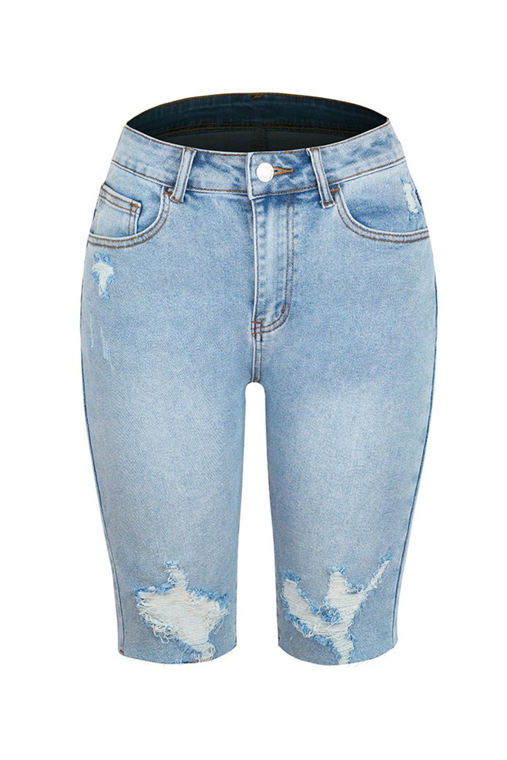 Distressed Pocketed Denim Shorts - Admiresty