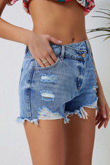 Distressed Raw Hem Denim Shorts - Admiresty