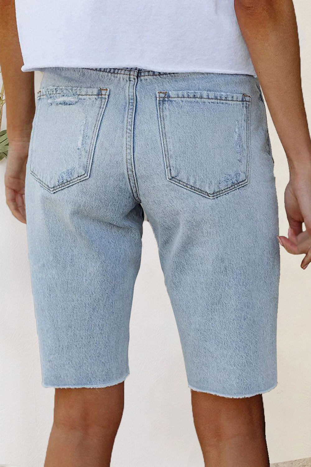 Distressed Raw Hem Denim Shorts - Admiresty