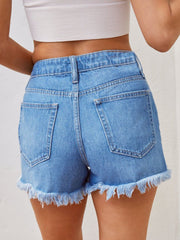 Distressed Raw Hem Denim Shorts - Admiresty