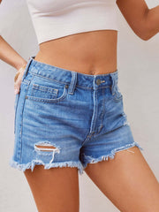 Distressed Raw Hem Denim Shorts - Admiresty