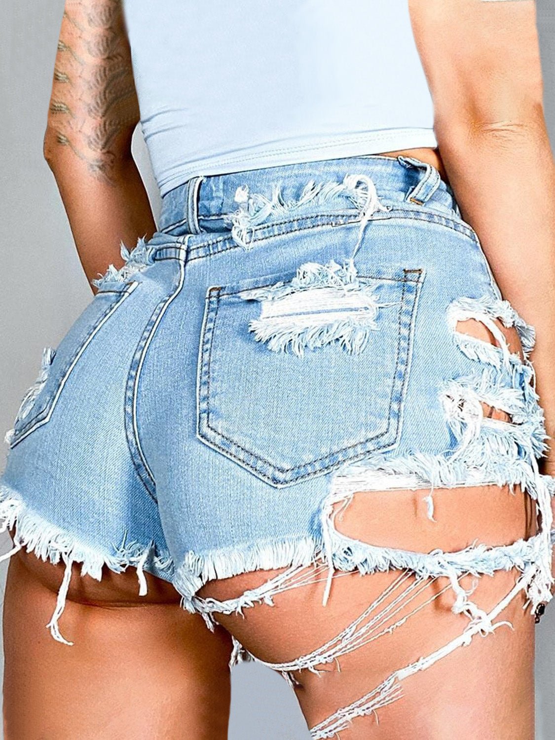 Distressed Raw Hem Denim Shorts with Pockets - Admiresty