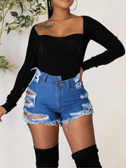 Distressed Raw Hem Denim Shorts with Pockets - Admiresty