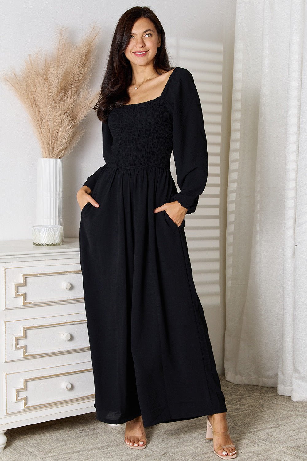 Double Take Square Neck Jumpsuit with Pockets - Admiresty