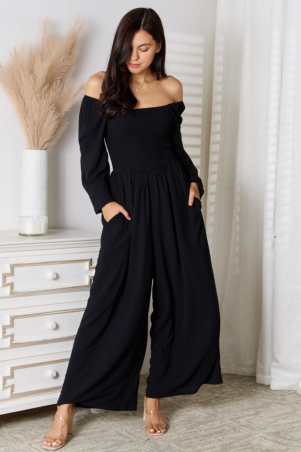 Double Take Square Neck Jumpsuit with Pockets - Admiresty