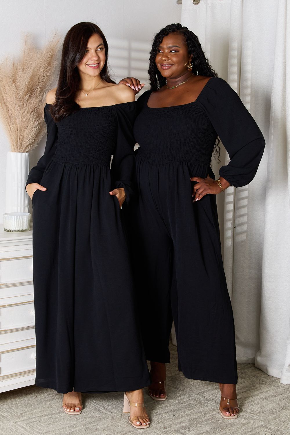 Double Take Square Neck Jumpsuit with Pockets - Admiresty