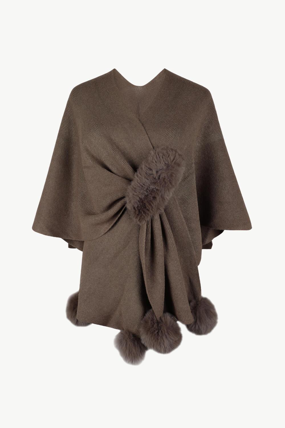 Surplice Neck Pom-Pom Trim Poncho