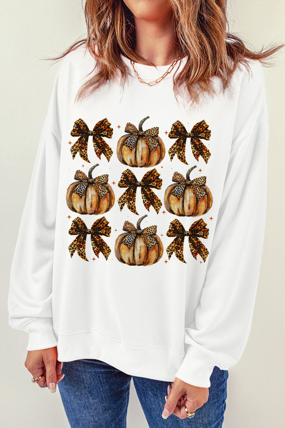 Sudadera de manga larga con estampado de calabaza y lazo