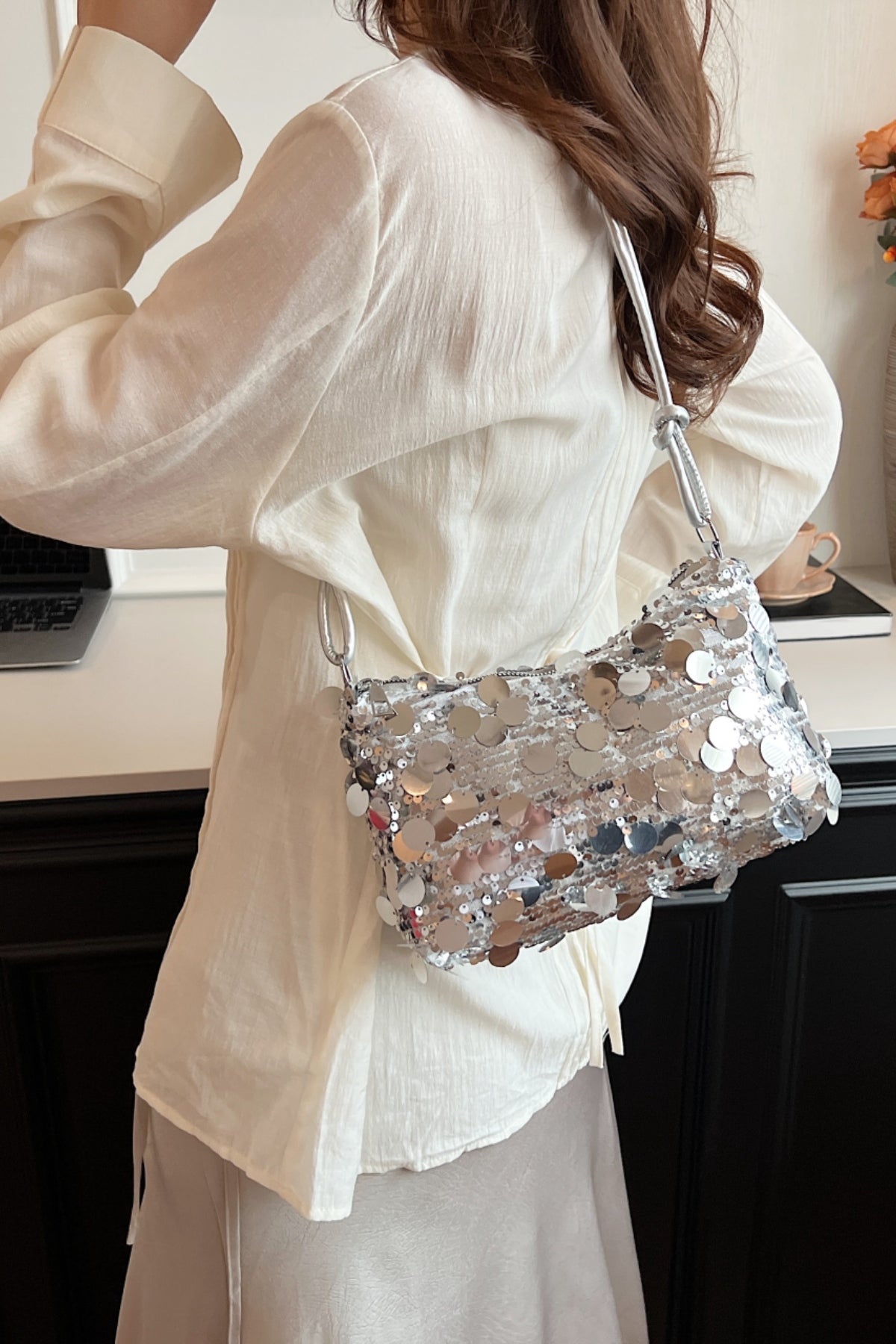 Sequin Knotted Straps Shoulder Bag