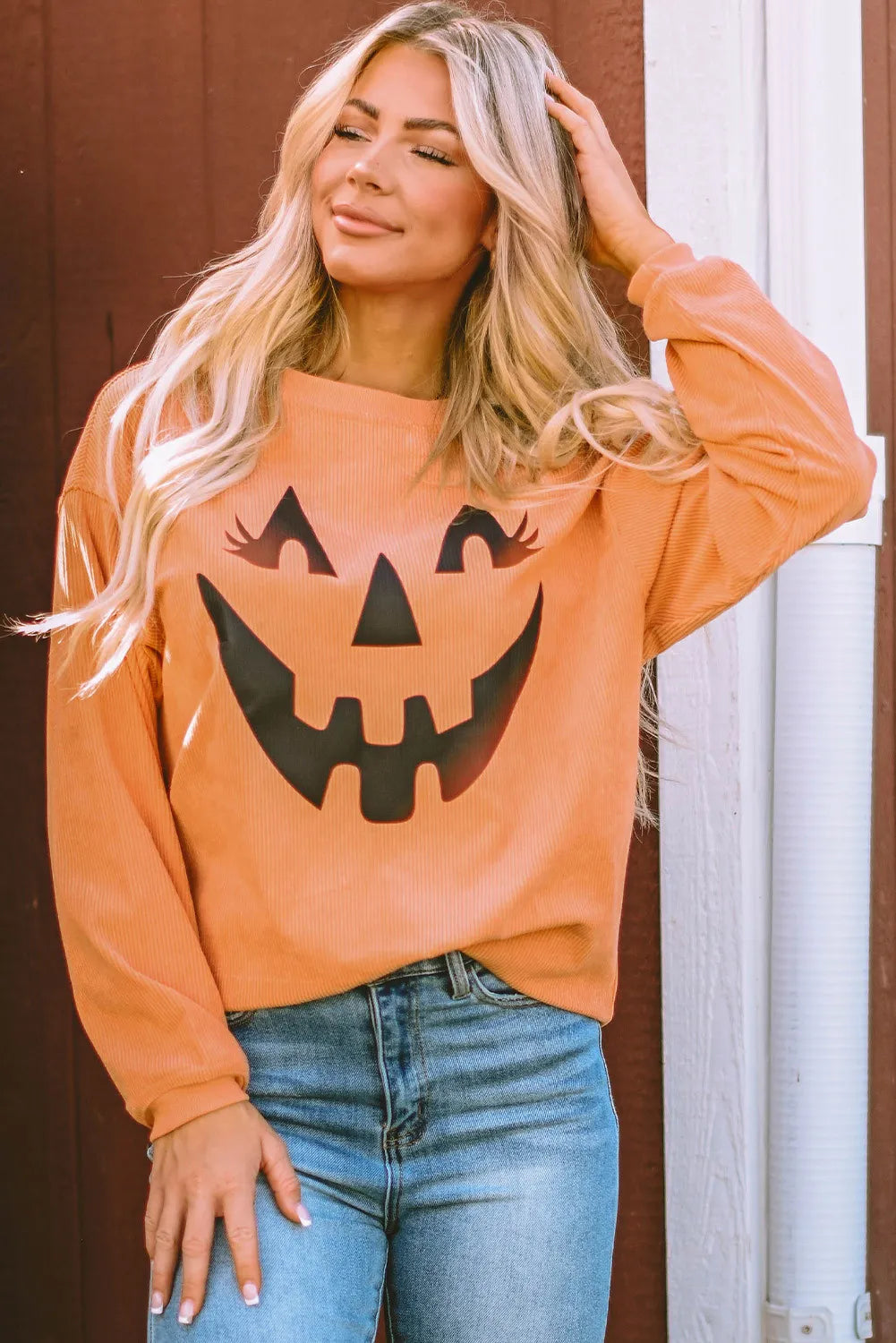 Sudadera con cuello redondo y hombros caídos con estampado de Jack-O'-Lantern