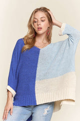 ADORA Side Slit Color Block Long Sleeve Sweater