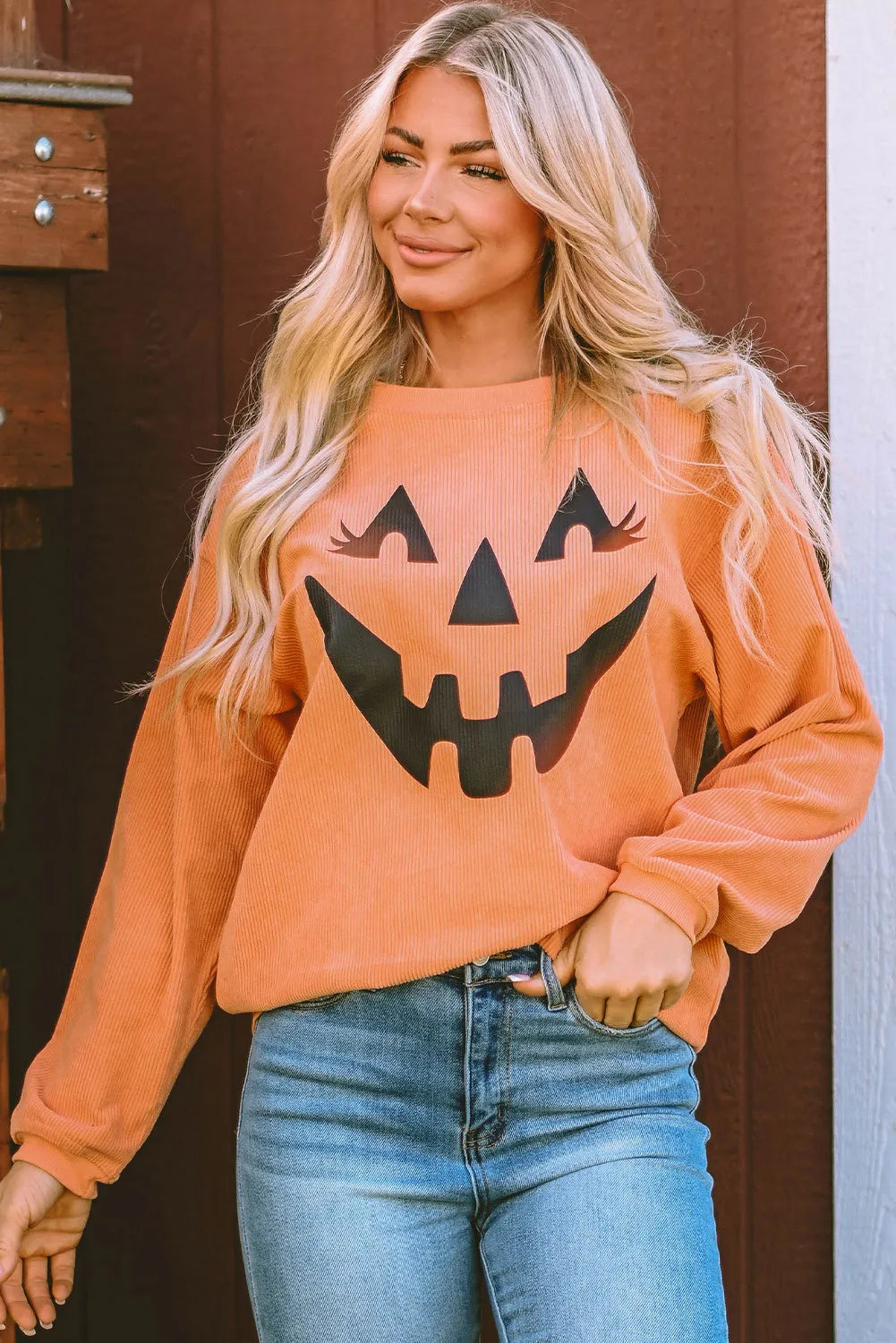 Sudadera con cuello redondo y hombros caídos con estampado de Jack-O'-Lantern