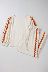 Round Neck Long Sleeve Top and Drawstring Pants Set