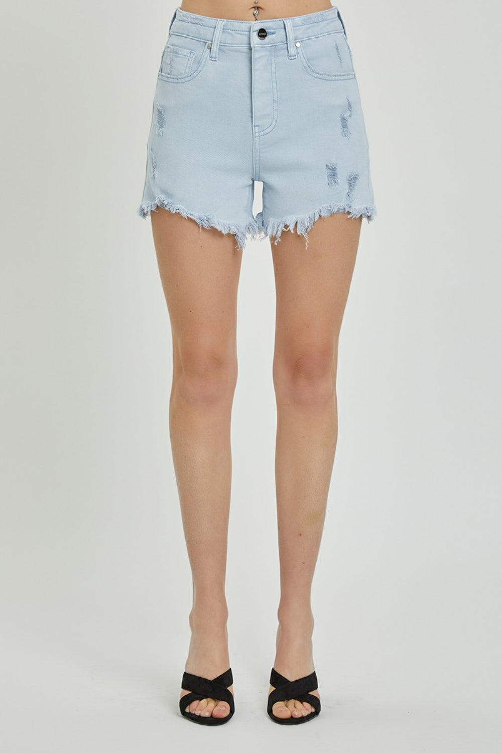 Shorts vaqueros con detalle desgastado y tiro alto de talla grande RISEN