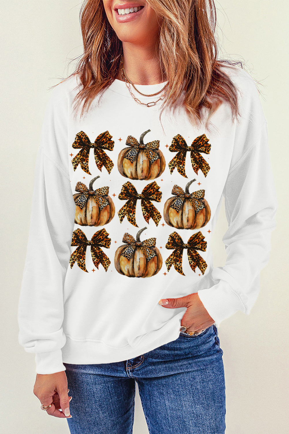 Sudadera de manga larga con estampado de calabaza y lazo