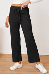 Textured Elastic Waist Straight Pants