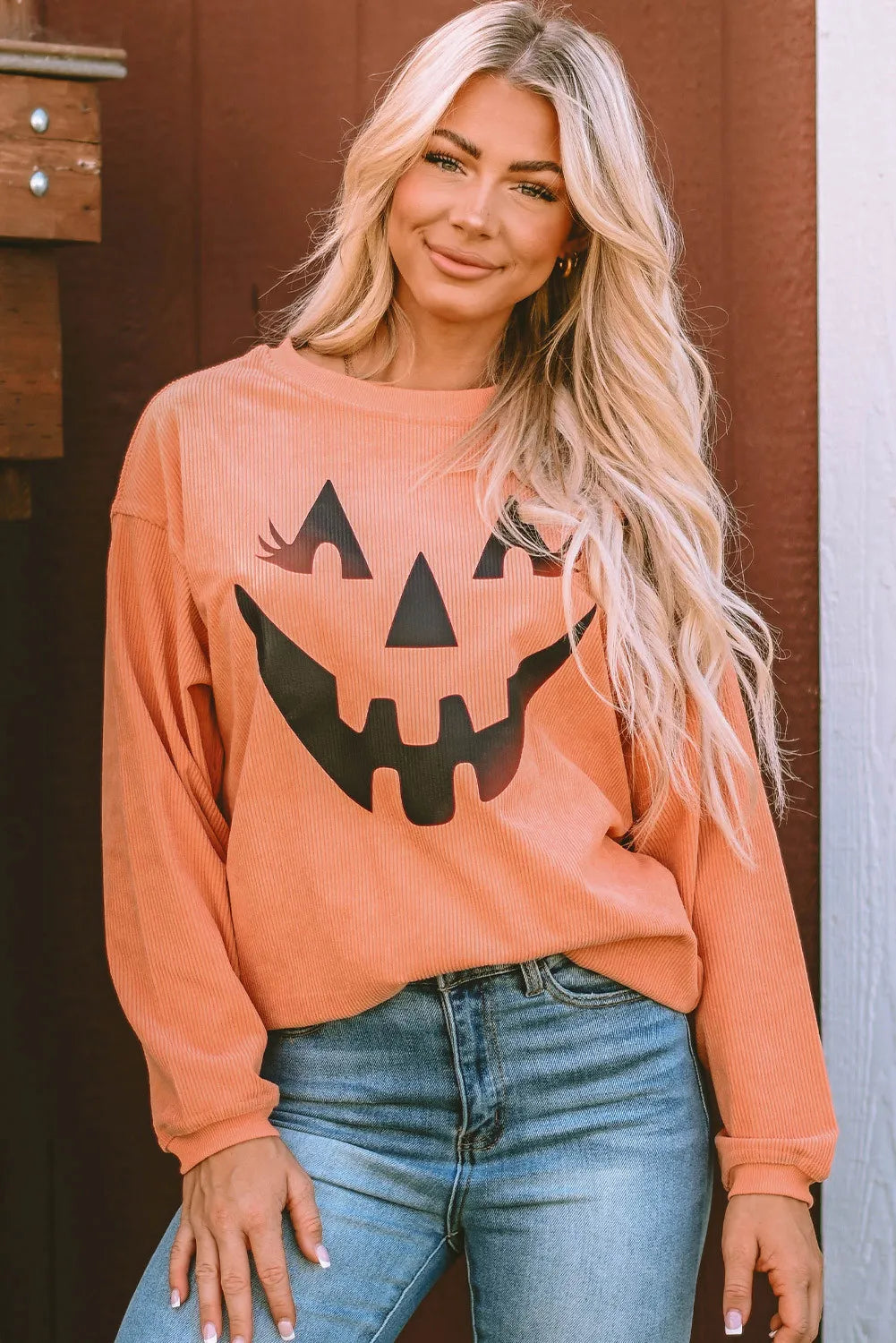 Sudadera con cuello redondo y hombros caídos con estampado de Jack-O'-Lantern