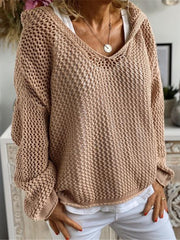 Openwork Hooded Long Sleeve Sweater