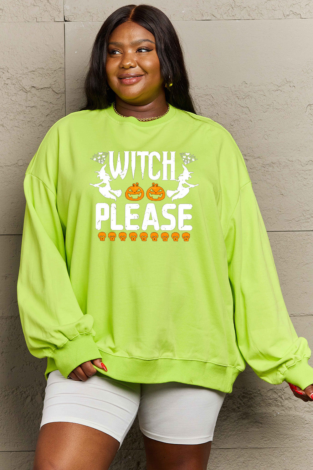 Sudadera con gráfico de tamaño completo "WITCH PLEASE" de Simply Love