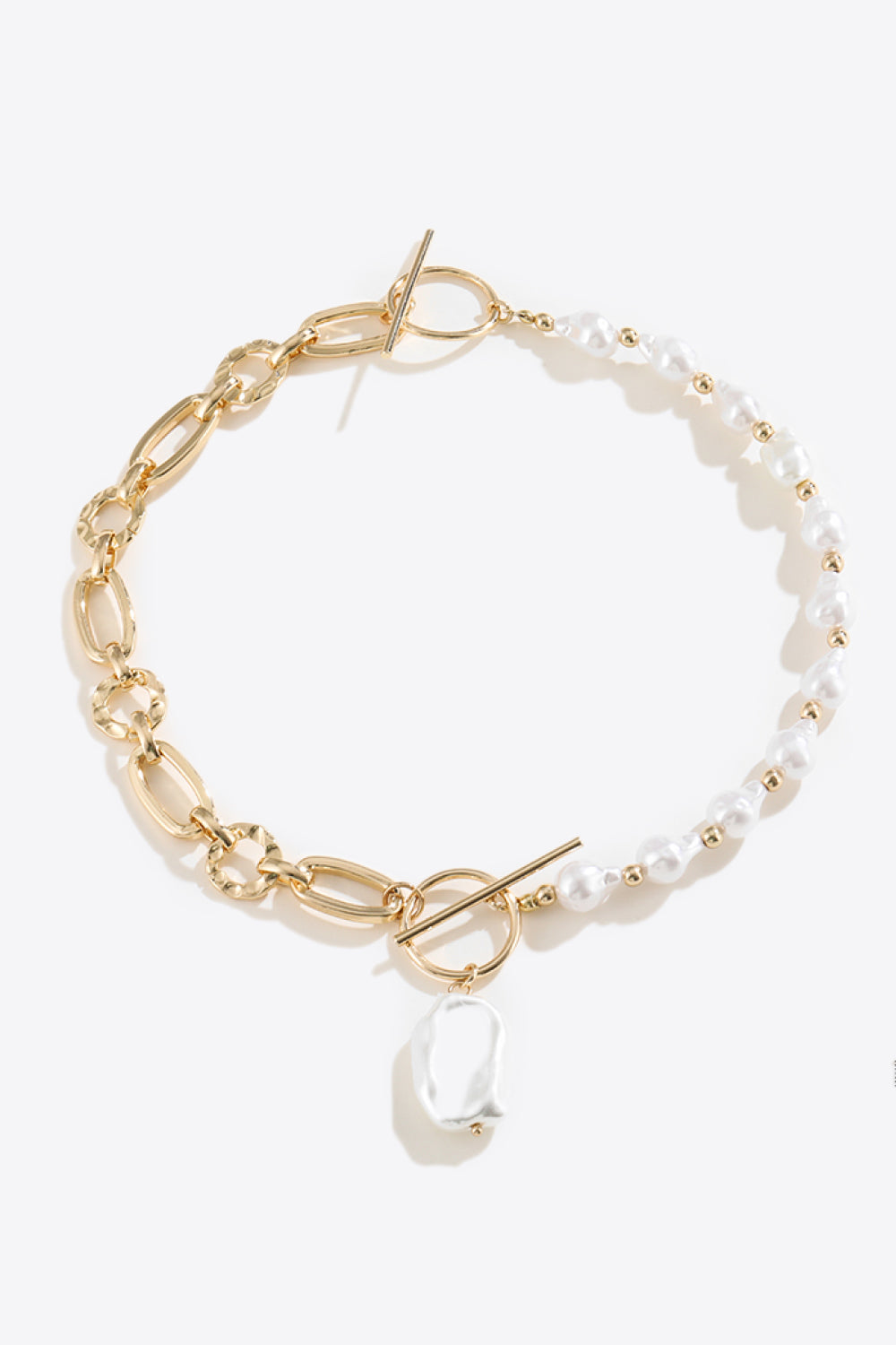 Half Pearl Half Chain Toggle Clasp Necklace