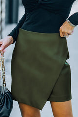 Double Take Asymmetrical PU Leather Mini Skirt