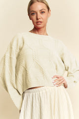 Davi & Dani Diamond Cable Pattern Drop Shoulder Sweater