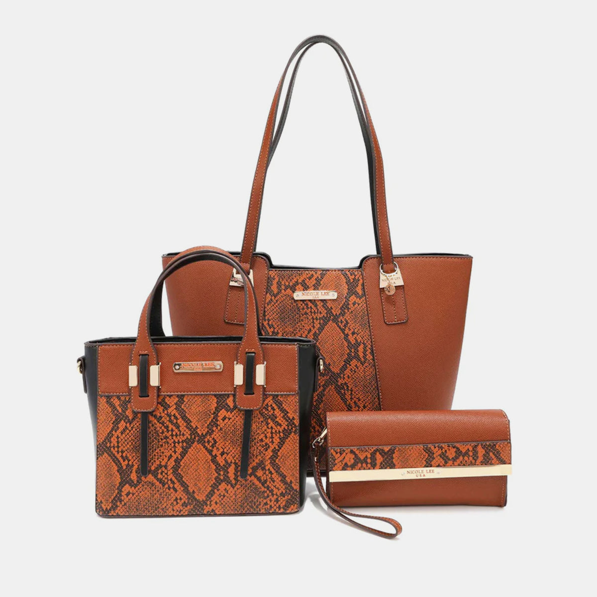 Conjunto de tres piezas de bolso con estampado de serpiente de Nicole Lee USA