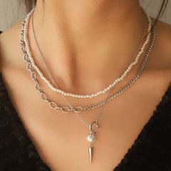 Rhinestone Synthetic Pearl Three-Layered Necklace